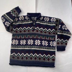 Hand Knit Men Chunky Pullover Ski Hiking Acrylic Wool Sweater